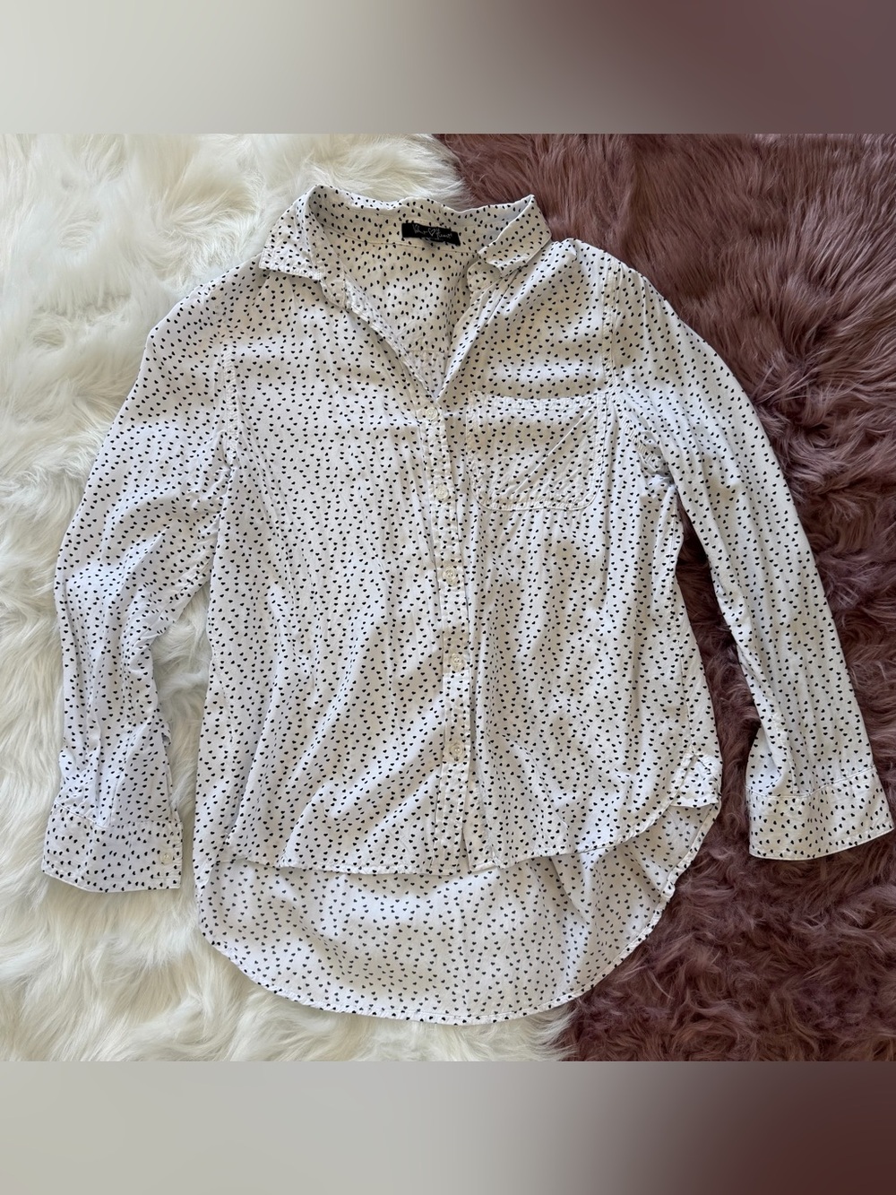 Velvet Heart White Button Down Shirt w/ Black Hearts
